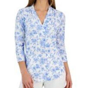 Women's Toile-Print 3/4-Sleeve Top, Charter Club, great condition